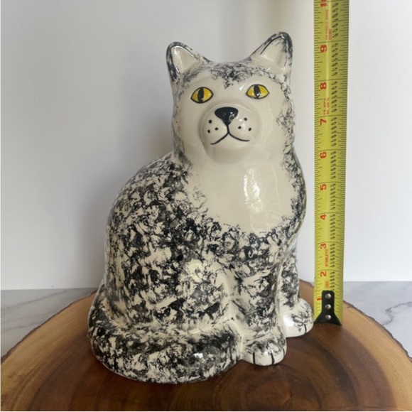 Cat White and Black Spongware Speckled Farmhouse Ceramic Cat - Picture 10 of 10